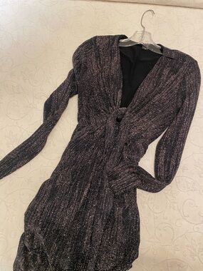 Marciano Black Metallic shimmer Long-Sleeve deep V gown